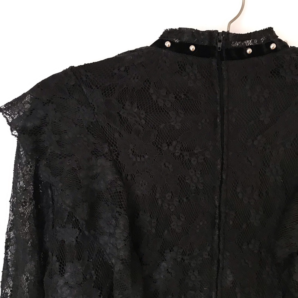 Black Gothic Lolita Studded Lace Ruffle Dress L592 - Picture 7 of 8